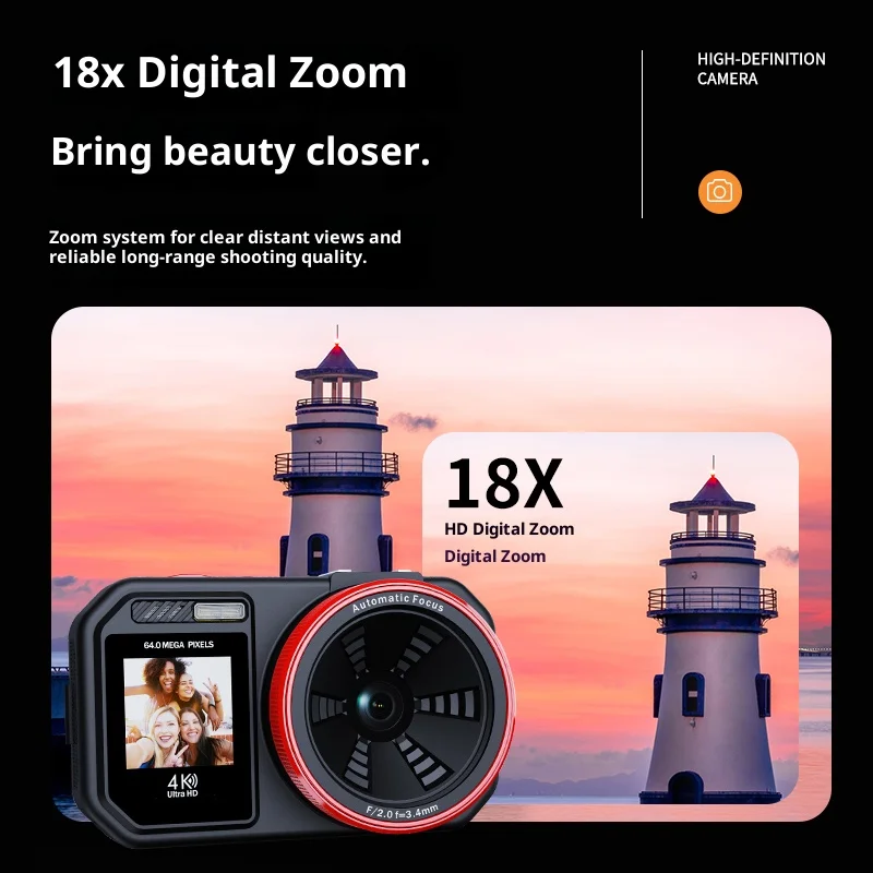 2026 XJ09 4K UHD WIFI Digital Camera Portable 18X Zoom Autofocus Student Camcorder 64MP Monocular Telescope Color Camera