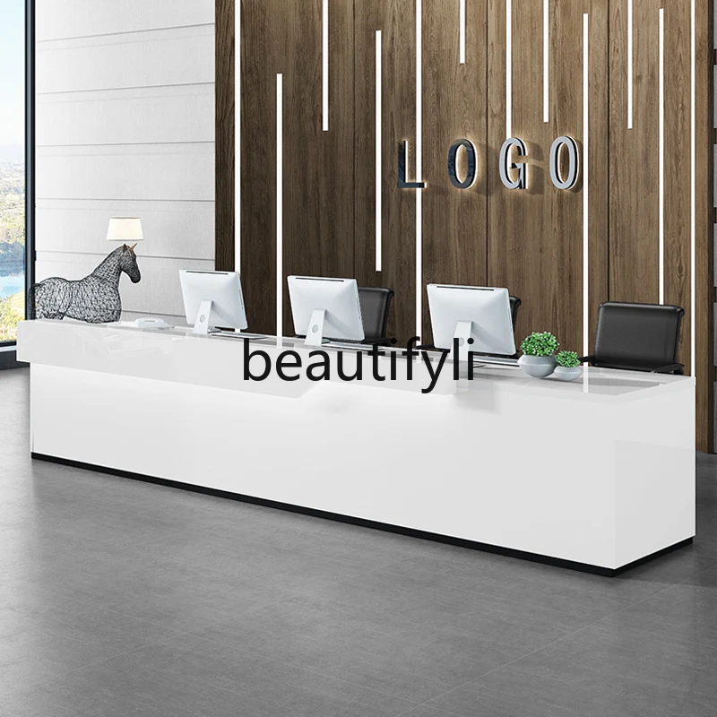 

Reception Desk for Company, Beauty Salon, Simple Modern Lacquer Cabinet, Office Marble Bar Counter
