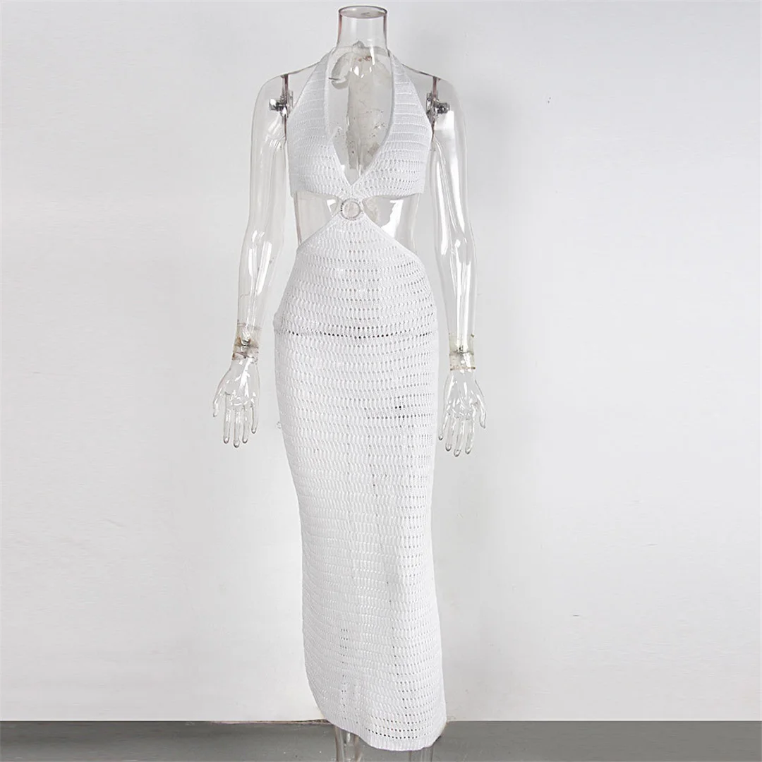 S - XL Gehäkeltes, gestricktes, rückenfreies, tief ausgeschnittenes Tunika-Strandkleid mit Schlitz, Strandkleid, Strandmode, Damen V4014 – Detail 14