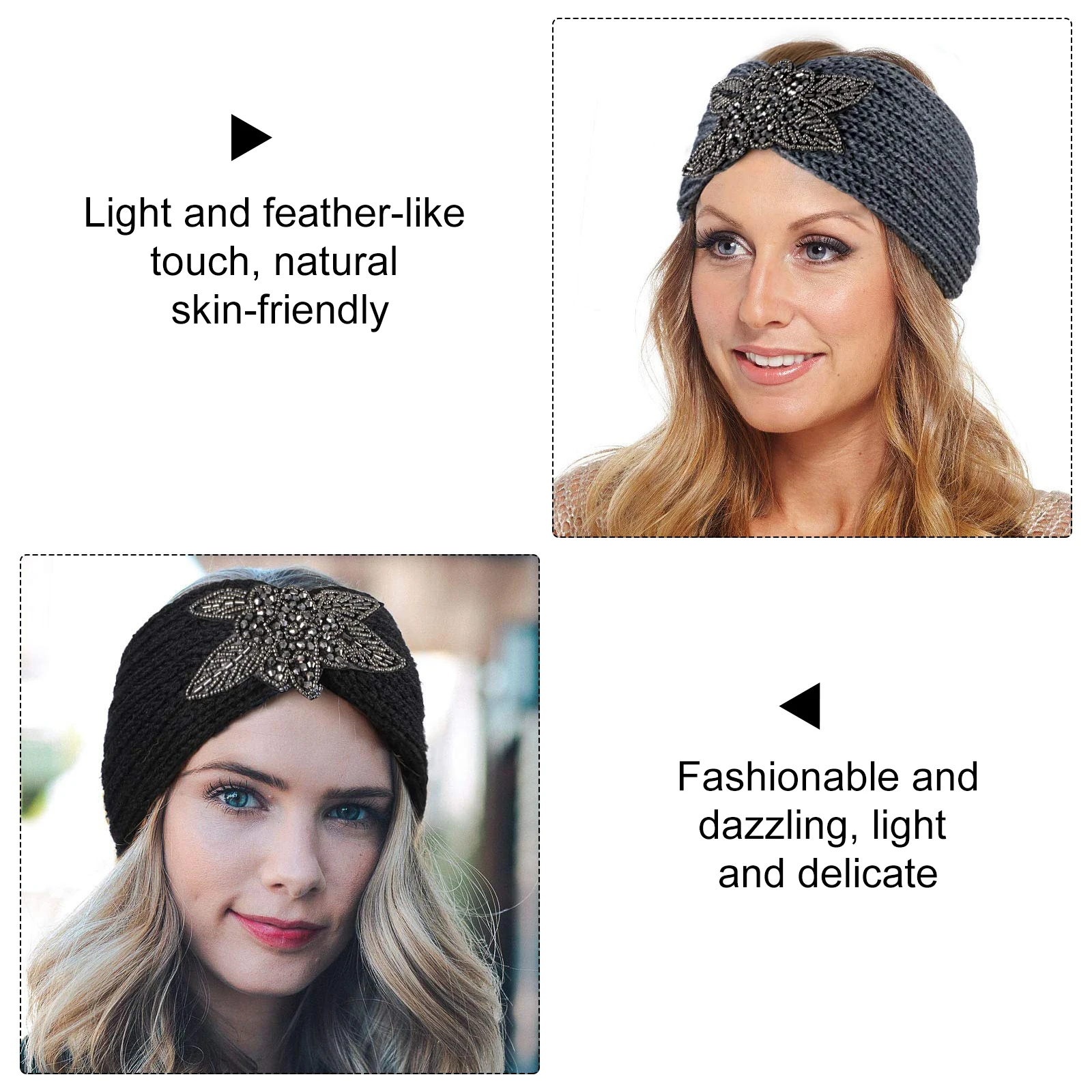 

4Pcs Knitted Hairbands Elastic Diamond Headband Face Washing Makeup Women Outdoor Hair Accessories Warm Knitted Headband