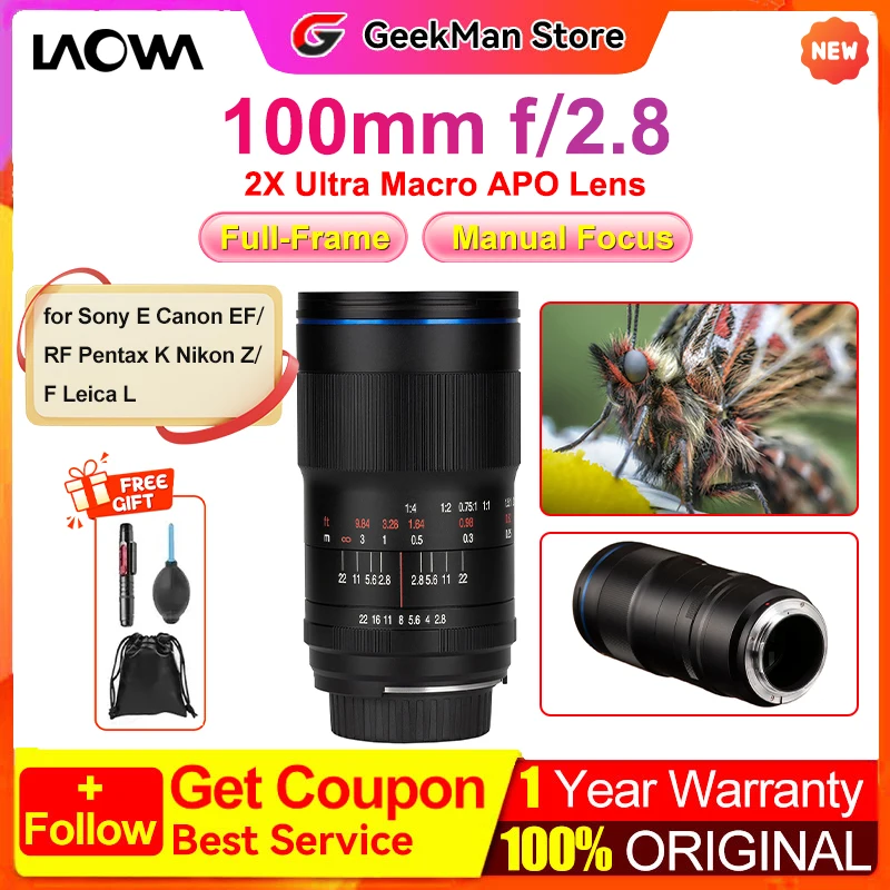 LAOWA 100F2.8 2X ULTRA MACRO EF-FEアダプタ付 Laowa 100mm f/2.8 2X Ultra Macro APO Lens for Sony E for Canon EF
