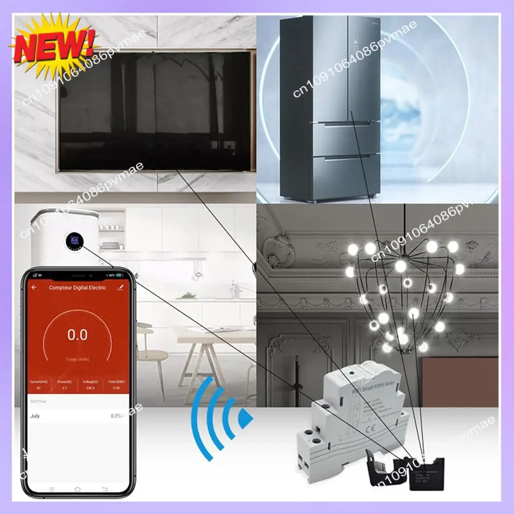 T24C 1 ピース ATMS1603 Tuya 単相 Wifi スマートエネルギーメーター 100-230V Din レール正確に測定電圧計電流計電力