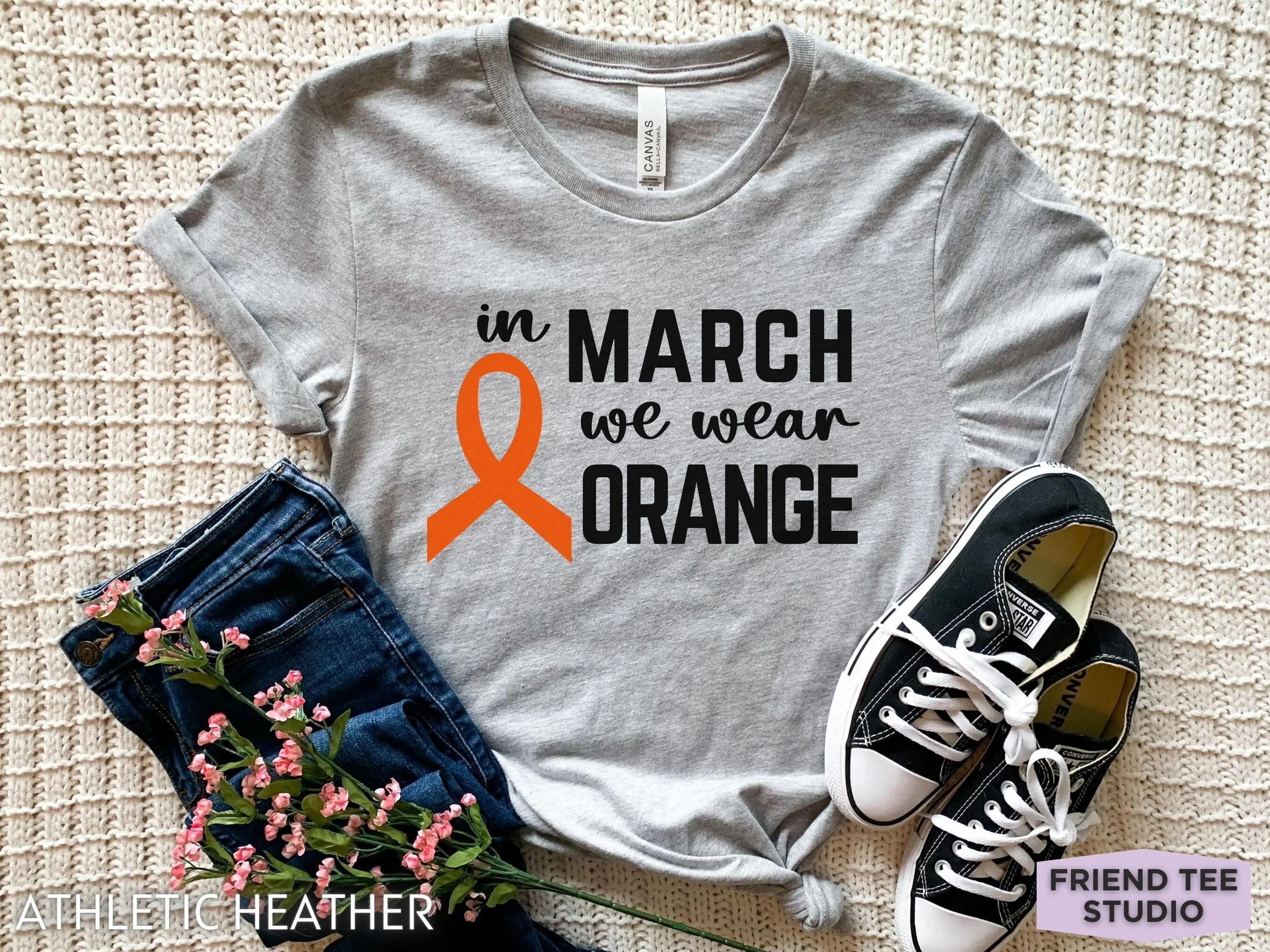 Nierenkrebs T-Shirt Bewusstsein März Unterstützung Familie Orange Band