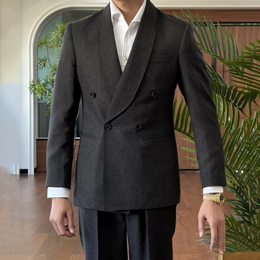 

Мужской костюм жениха с большим лацканом и воротником, дизайнерский тонкий деловой костюм, комплект смокинга, трендовый мужской костюм-смокинг Ternos Masculino 2025, костюм жениха