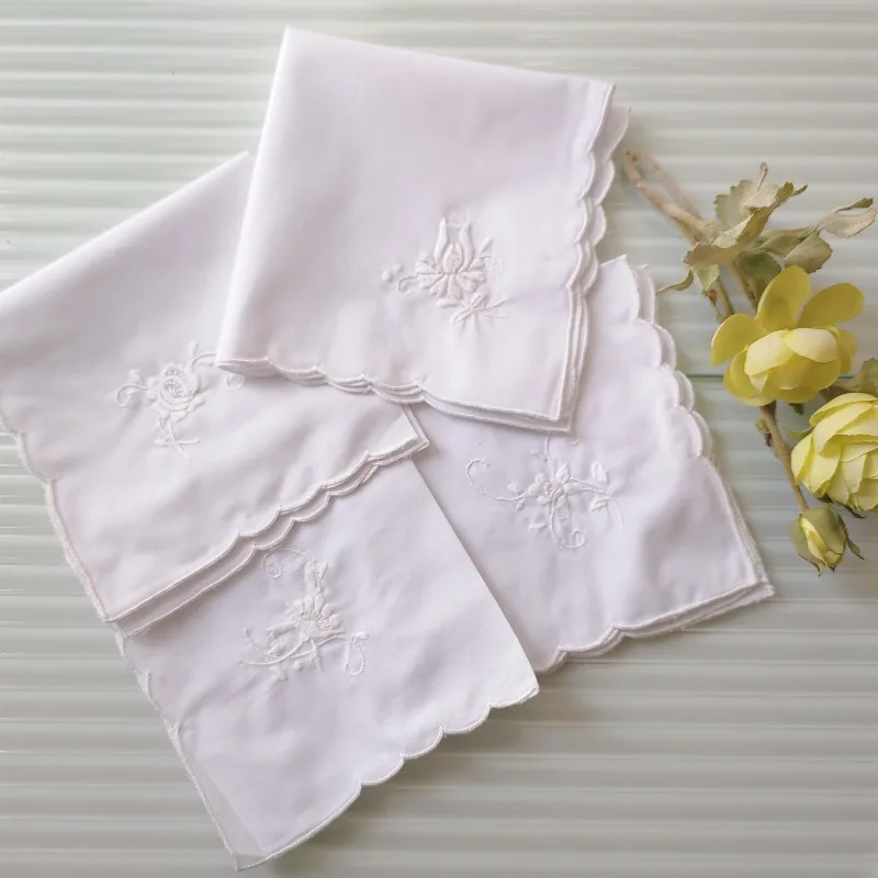 4PCS Vintage Retro Handmade Embroidered Napkin Handkerchief