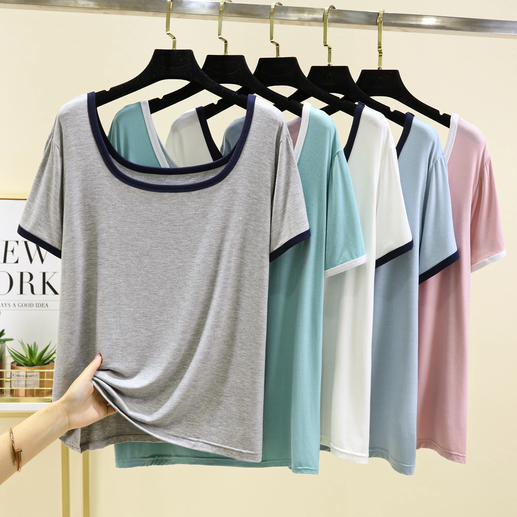 

Модная женская летняя тонкая футболка из модала с квадратным вырезом, повседневная, простая, однотонная, базовая, для работы и отдыха