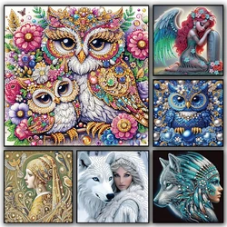 Special Shape Diamond Art Kits for Beginners and Adults,DIY Owl Wolf And woman Pearl Girl Diamond Painting for Home Decoration