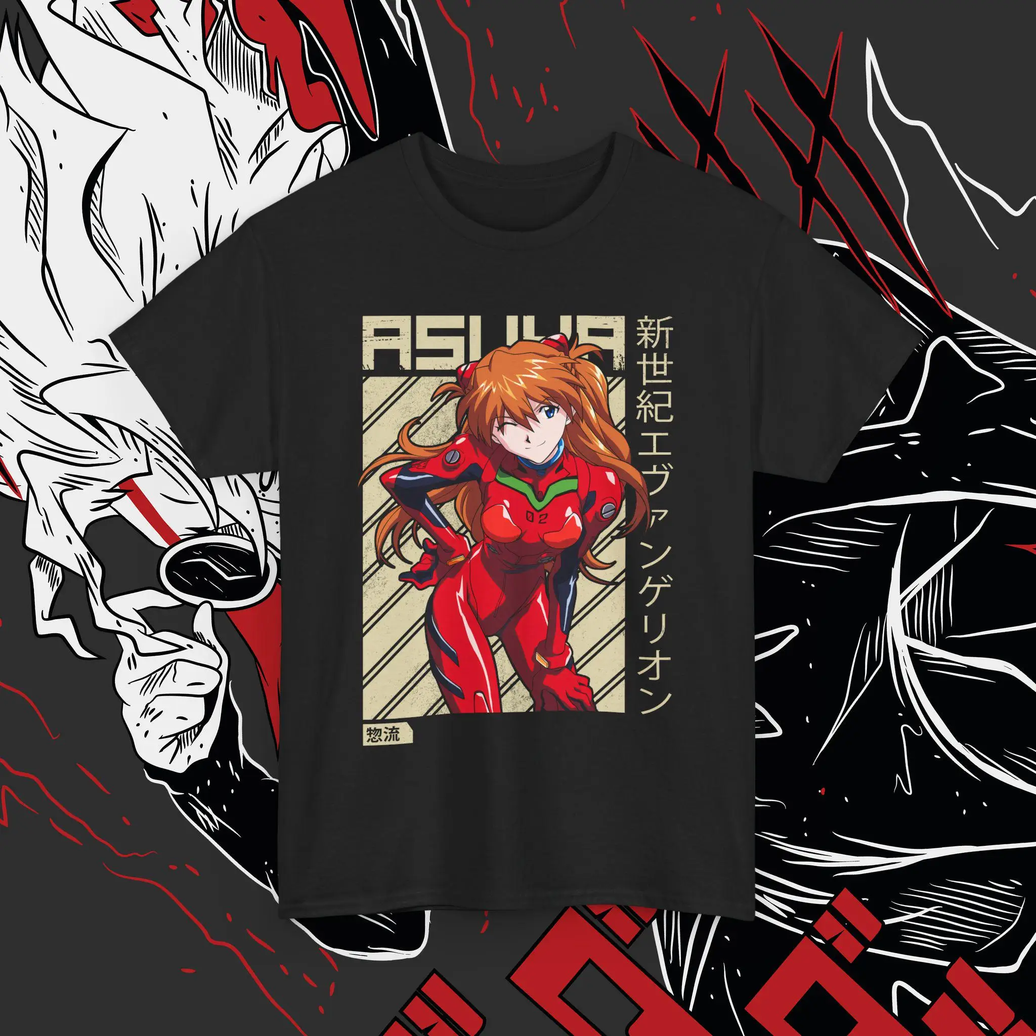 T-shirt regalo cosplay anime retrò giapponese Asuka Langley, T-shirt fan Evangelion Puro cotone strato base per tutte le stagioni peso pesante