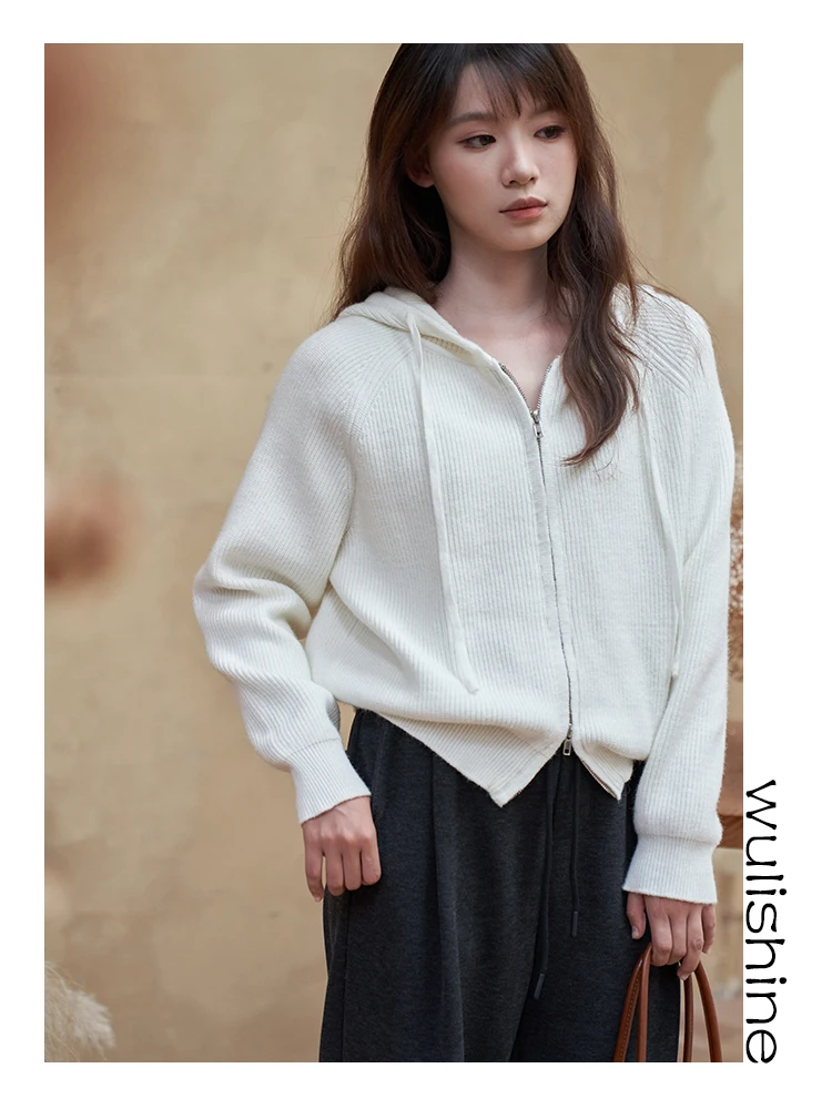 

Hooded Knitted Cardigan Sweatirt Women's Loose Sle White Lazy Faion Pullover Long Sve Zipper Coat for Teen Girls