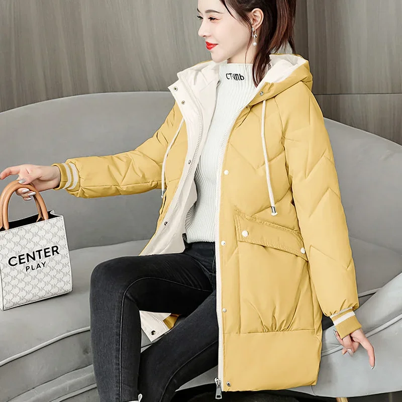 Parka Donna M-3XL Solido Con Cappuccio Elegante Chic Vintage Streetwear Ispessimento Capispalla di base Donna Warm Fit All-match Popolare Ins