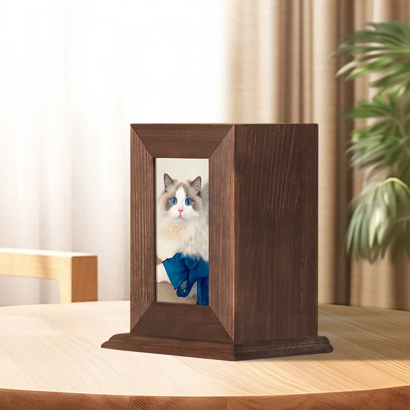 Wooden Pet Urns with Photo Frame Funeral Cremation Small Box Urn Loving Memory Pet Picture Frame Holder Handicraft Ashes Box