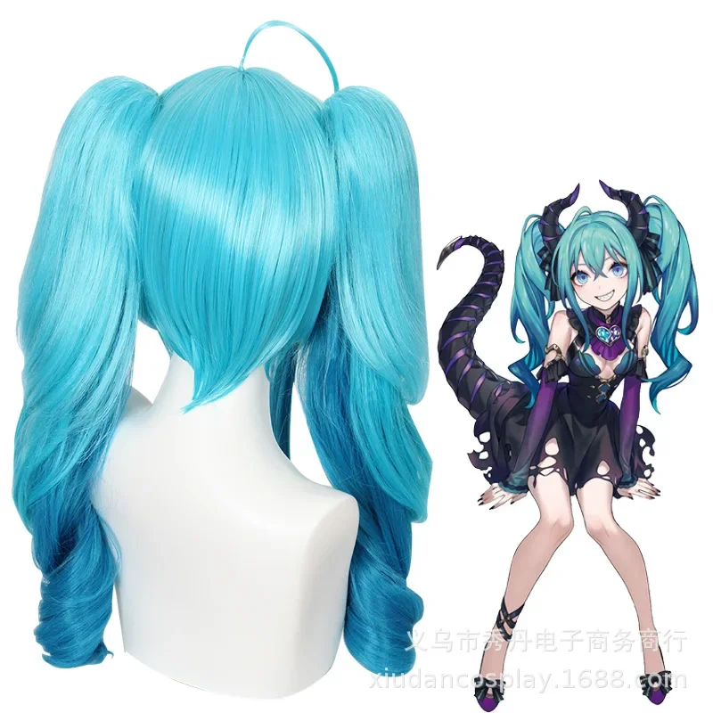 V Familie Comic Miku Cosplay Pruik Zoete Devi Blauw Lange Hittebestendige Synthetische Haar Clip Paardenstaarten Pruiken Kostuums