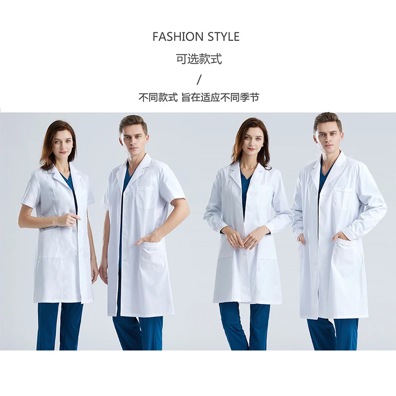 physician-doctor-white-coat-short-style-long-sleeve-pharmacy-plastic-surgery-white-coat-doctor's-robe-korean-version-slim-work