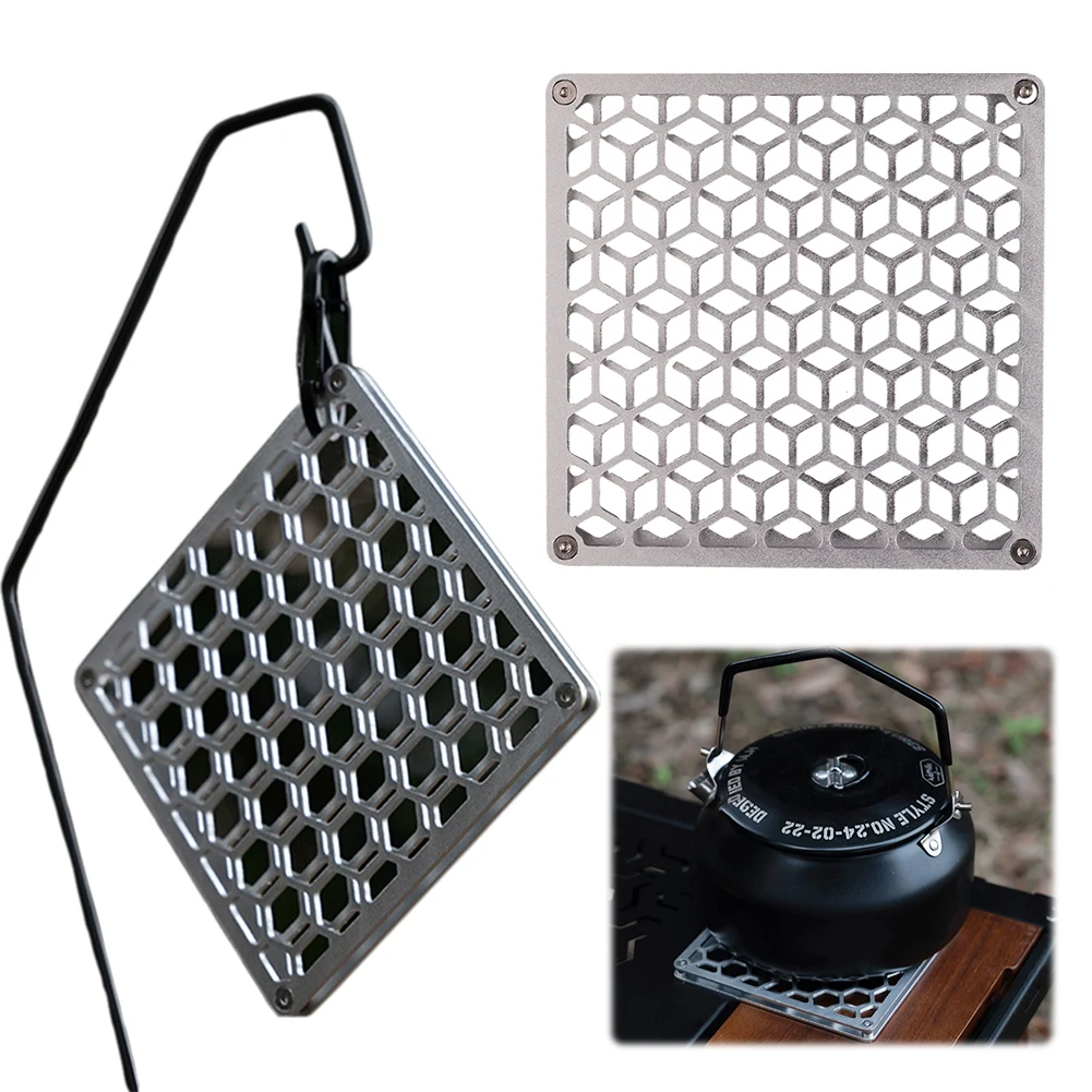 

Double Layer Camping Insulation Mat Stainless Steel Outdoor Square Coaster Metal Tableware Mat for Hot Dishes Pots