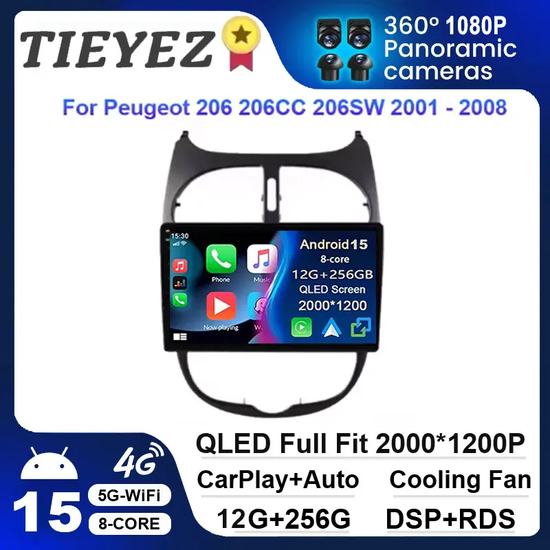 

Автомобильный радиоприемник Android 15 для PEUGEOT 206 206CC 206 SW 2000-2008, автомультимедийный плеер, GPS, авторадио, Carplay 2 din