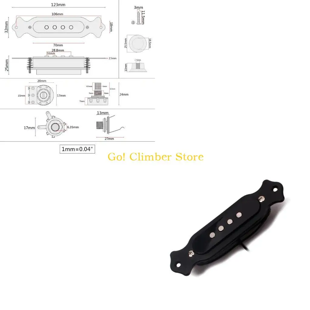 

Q84C Soundhole Prewired Active Pickup 4 String For Cigar Box Guitar Parts Accessories