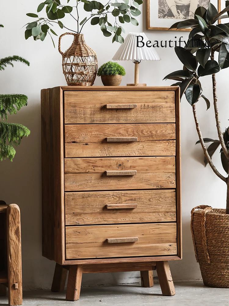 

American Style Chinese Style Artistic Chest of Drawers Household Solid Wood Storage Cabinet