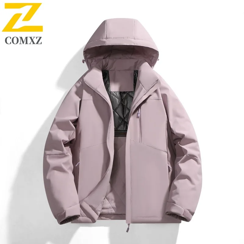 COMXZ 2025 Winter Graphene Couples Jacket Detachable Hood Waterproof Windproof Hiking Coat Outdoor Sports Casual Simple Fashion