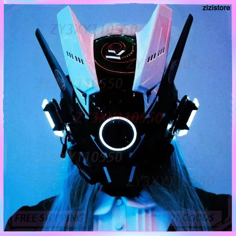 

Cyberpunk Helmet Shinobi Mask Robot Samurai Mask Cosplay Techwear Cyber Punk Hi-tech Helmet Armor Futuristic Toy with LED Light