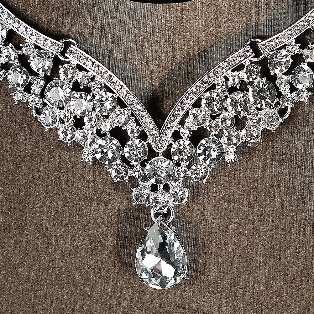 

1Set Wedding Jewelry Set Rhinestone Crown Necklace Earrings Bride Jewelry Gift Party Prom Bride Jewelries Crown and Earrings Set