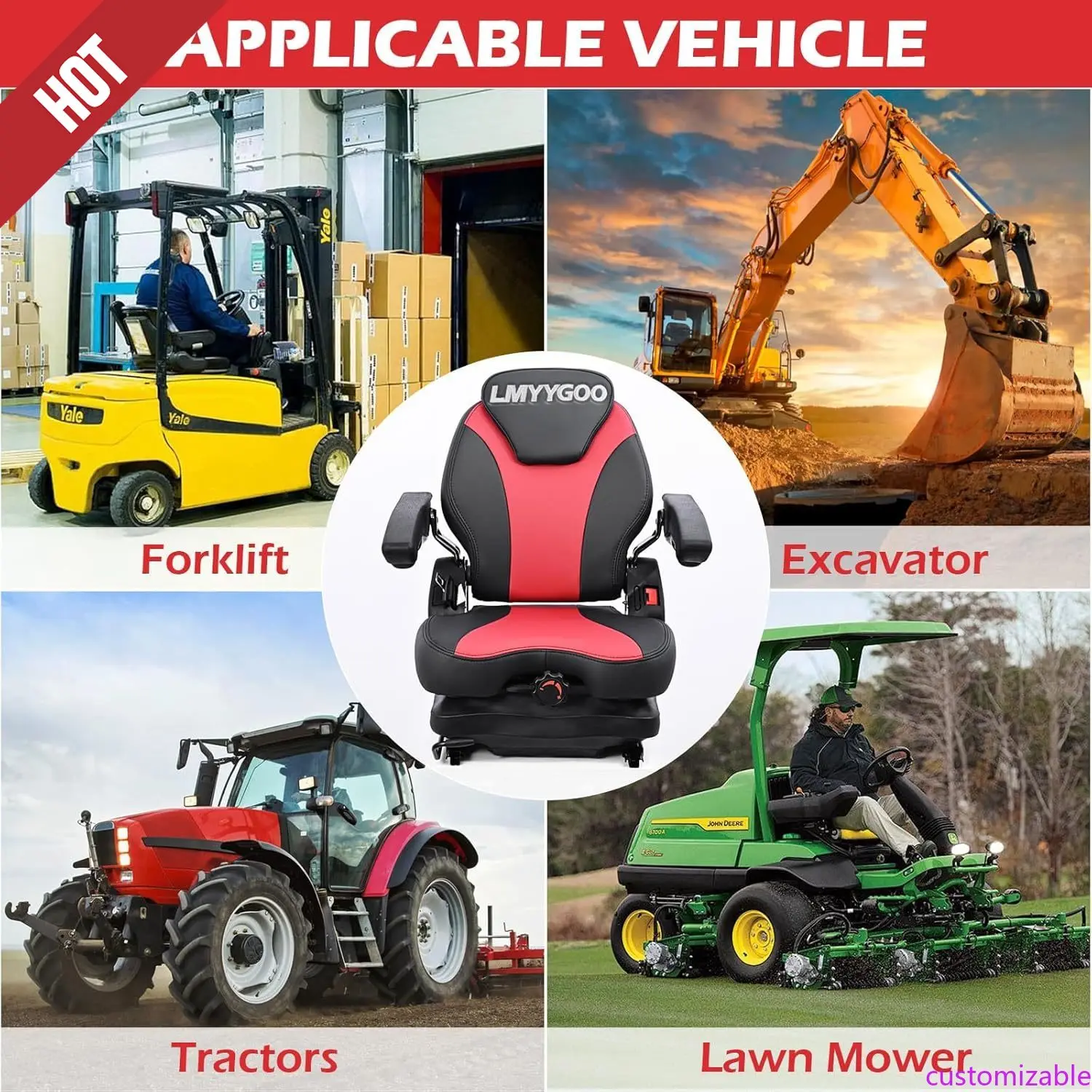 

Настраиваемое универсальное сиденье для газонокосилки, подвесное сиденье газонокосилки с нулевым поворотом, сиденье для вилочного погрузчика с высокой спинкой и низкой подвеской