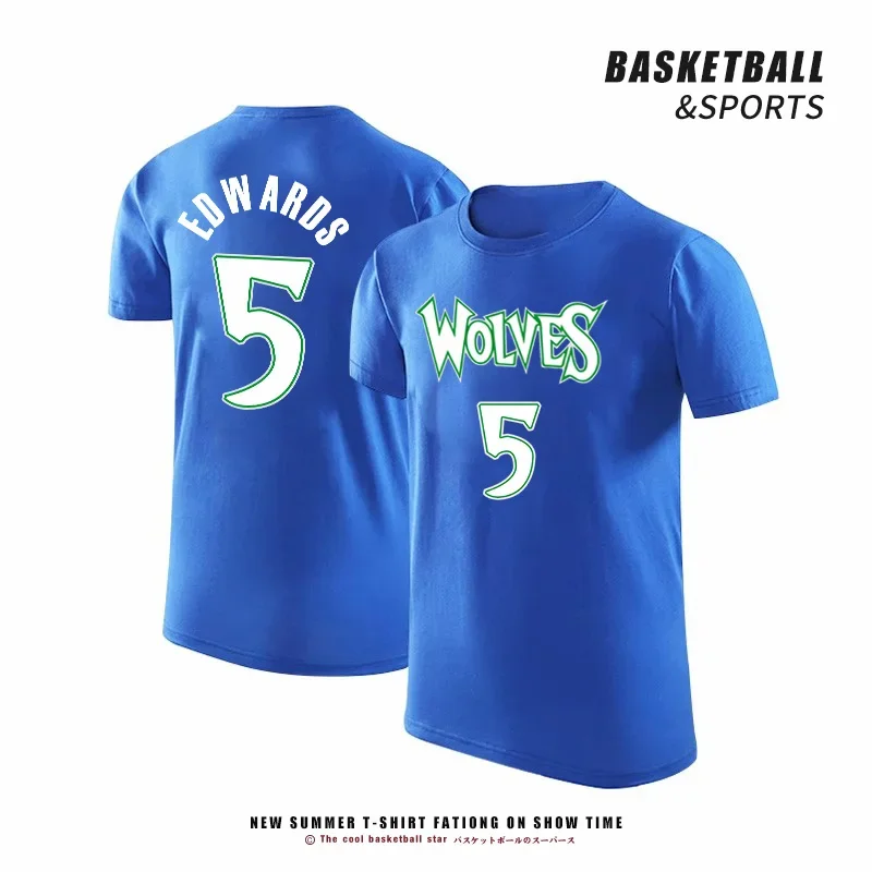 تي شيرت Edwards Timberwolves للسيدات رقم 5 صيفي قابل للتنفس من جيرسي كرة السلة والتدريب الرياضي تصميم مطبوع بأكمام قصيرة