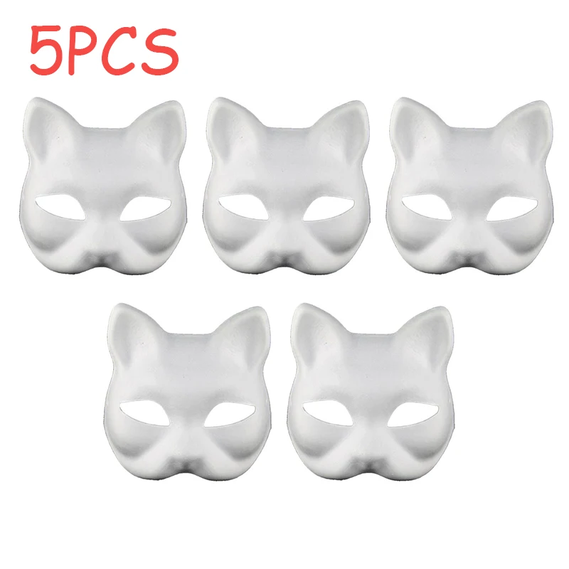 5/10/20/30PCS Masks White Embryo Pulp Cat Masks Blank DIY Halloween Mask Animal Half Facemasks Masquerade Cosplay Party Mask