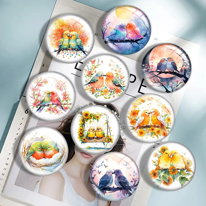 

Chubby Love Birds Watercolor DIY 10pcs 12mm/16mm/18mm/30mm Round Photo Glass Cabochon 25mm Demo Flat Back Making findings