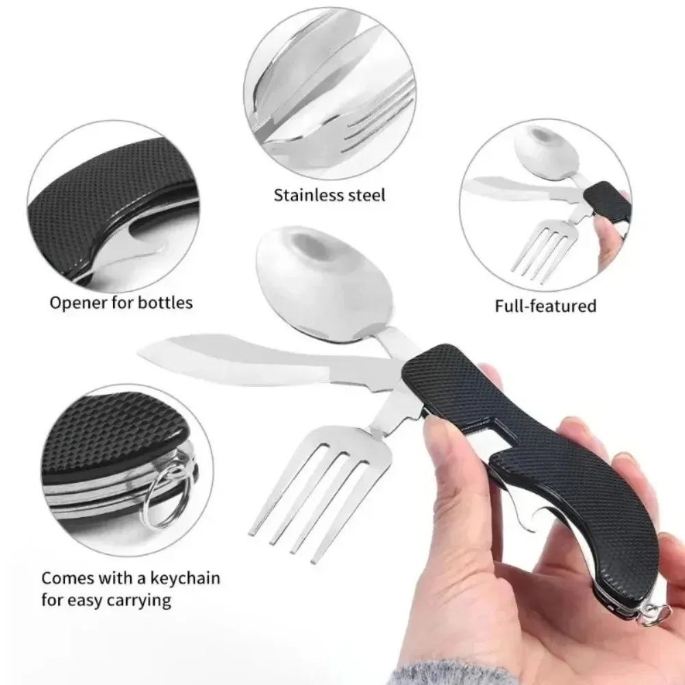 4-in-1 Foldable Cutlery Set, Stainless Steel Camping Utensil with Knife Fork Spoon Bottle Opener, Portable for Outdoor Travel - view 4