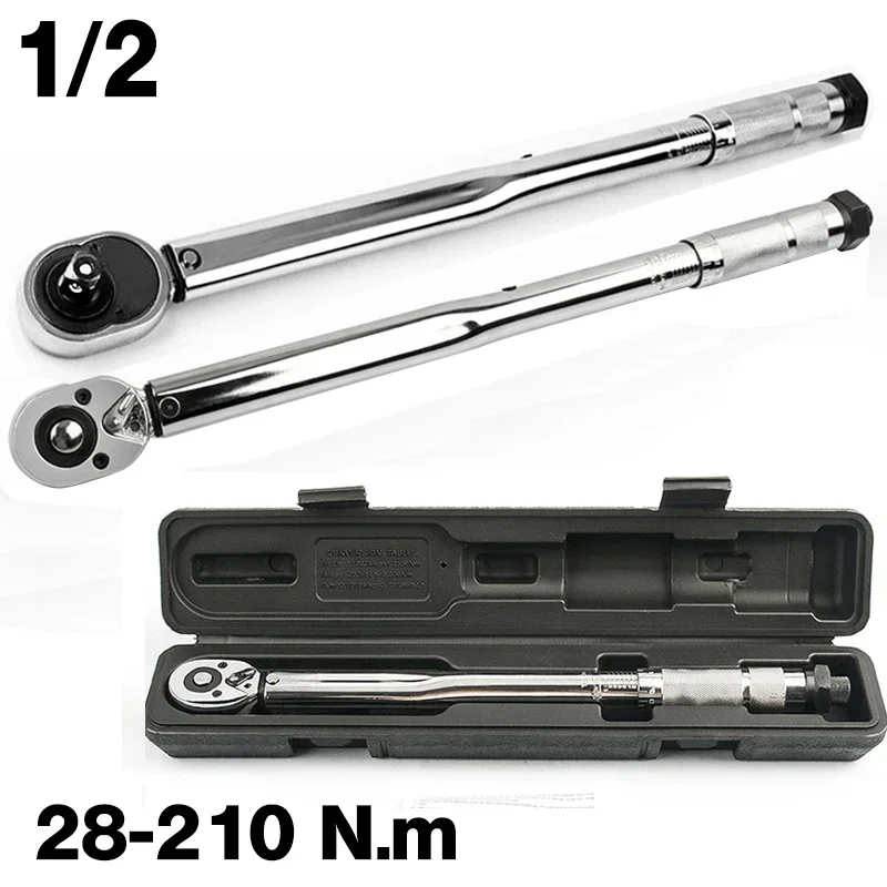 

1/2'' Square Drive Torque Wrench 5-100 Ft-lb Two-way Wrench Repair Spanner Key Car Repair 28-210N.m Hand Tools