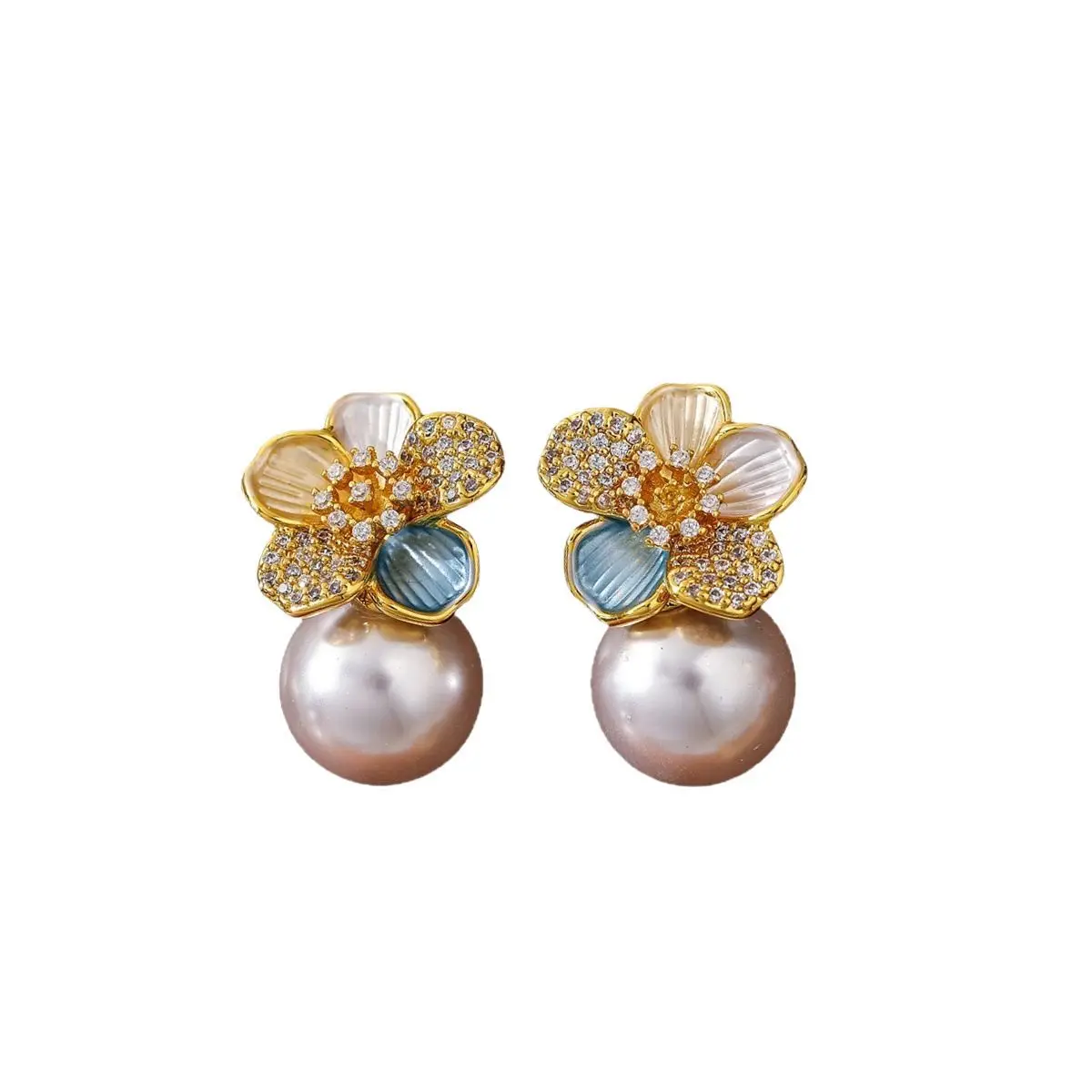 

Copper-plated flower stud earrings for women, elegant and luxurious ear jewelry for ladies