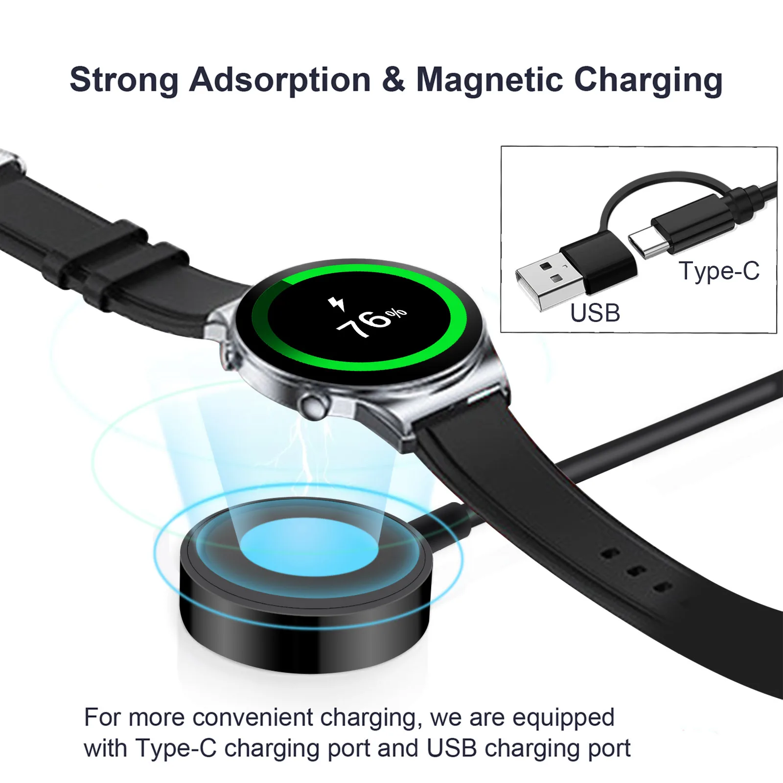 Portable Watch Charger Type C Connector for Samsung Watch 7/6/5 Magnetic Wireless Watch Chargers for Galaxy Watch 4/3