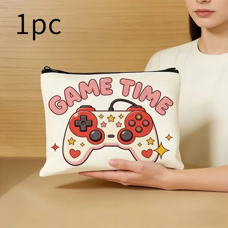 1PC Creative Game Console Themed Canvas Handbag, Makeup Storage Bag, Large Capacity Portable Canvas Bag