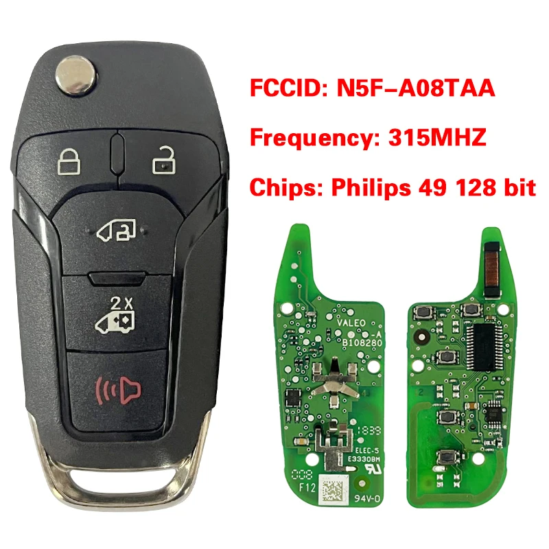 CN018129 Original PCB Smart Key For Ford Transit Connect 2020 5 Button Flip Remote PN 164-R8255 N5F-A08TAA 49 128Bit Chip 315Mhz