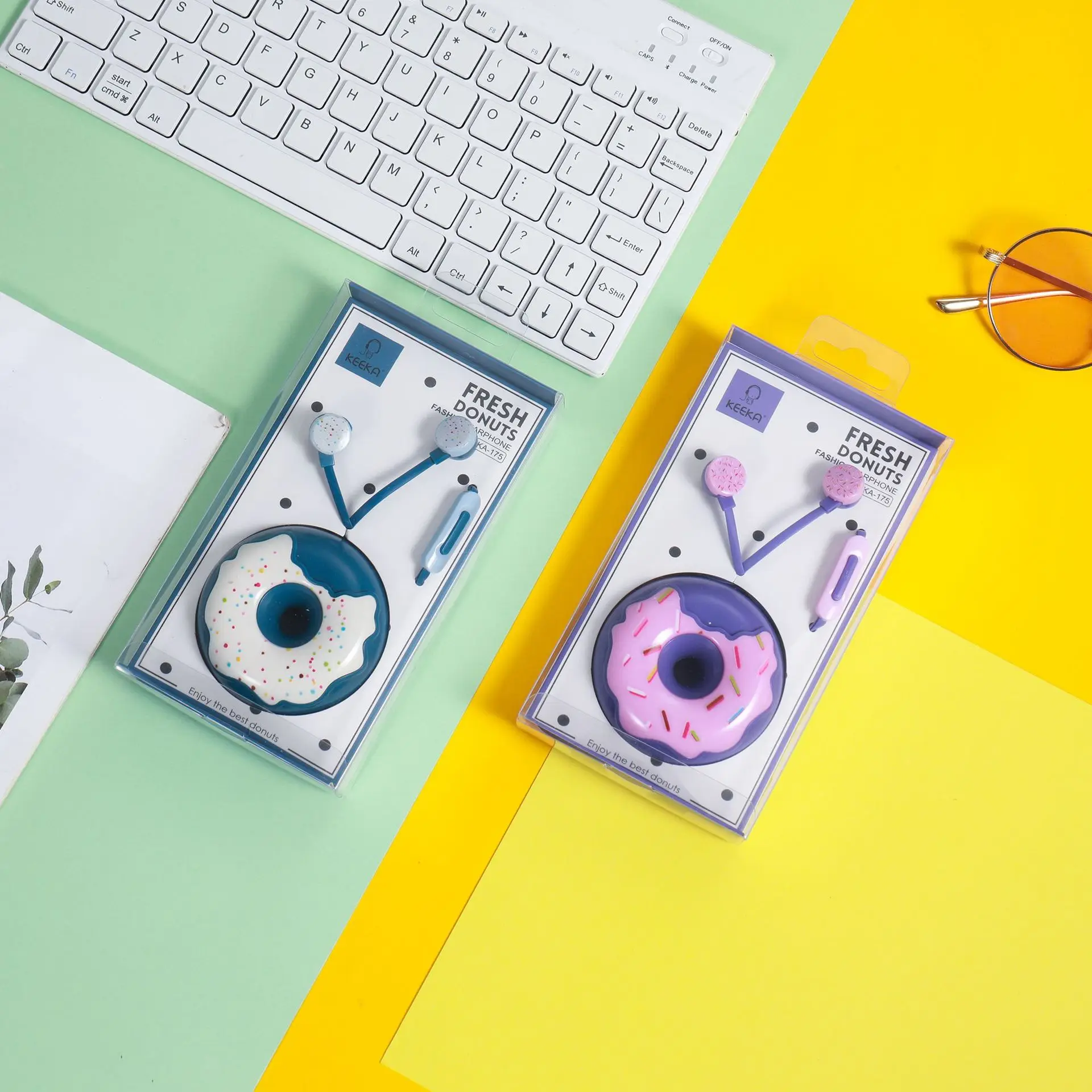 Cartoon Donuts หูฟังแบบมีสายหูฟังพร้อมไมโครโฟน3.5มม.Headphone Stereo น่ารักที่เก็บหูฟังเด็กเด็กเล็กเด็กผู้หญิงของขวัญ