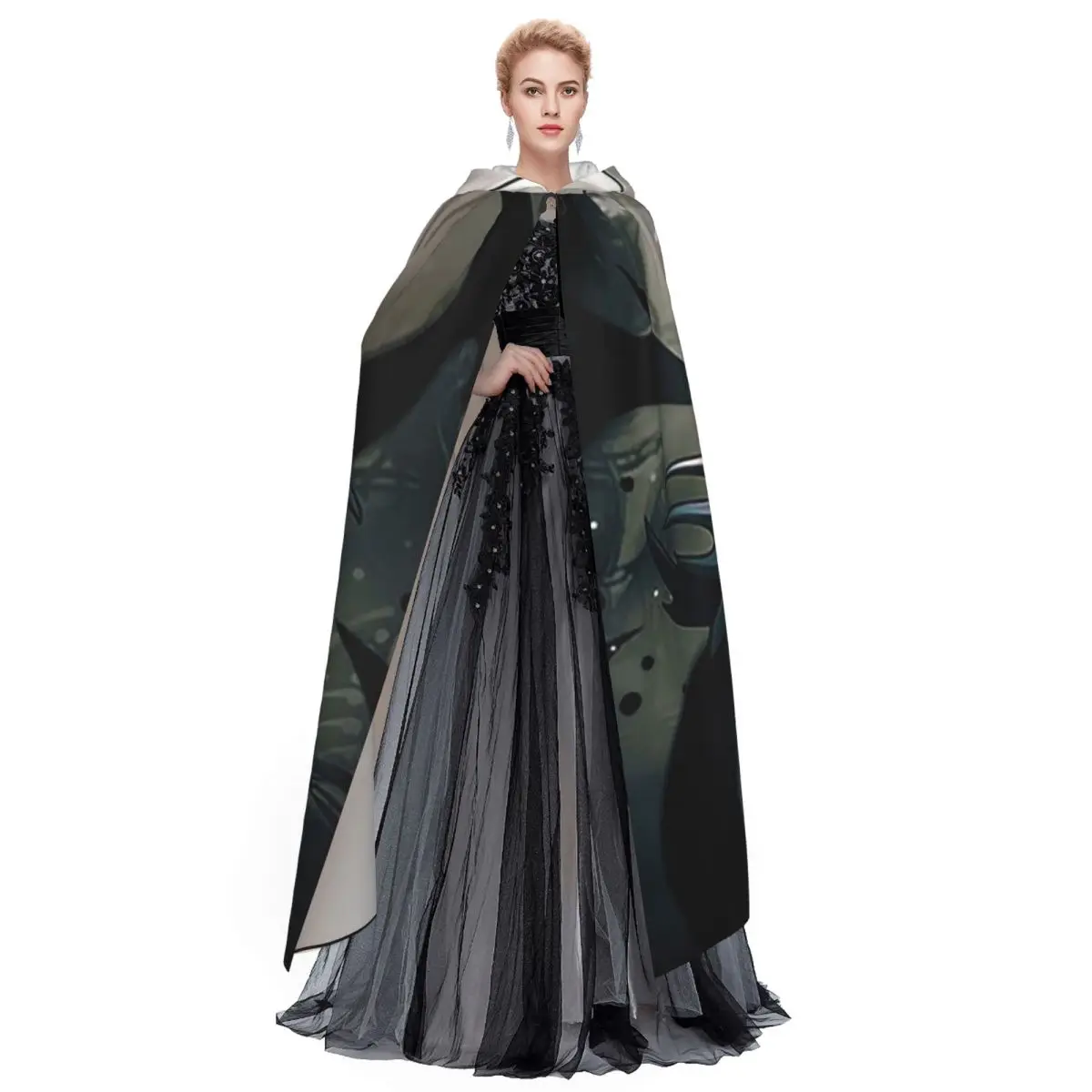 Mantello lungo con cappuccio da cavaliere cavo Costume medievale da strega Mantello cosplay HalloweenVampiro adulto unisex