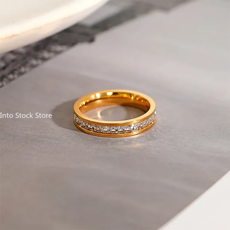 Unisex Luxe Roestvrij Staal Mannen Vrouwen Verklaring Kubieke Zirkoon Ringen Goud Zilver Kleur Amerikaanse maat