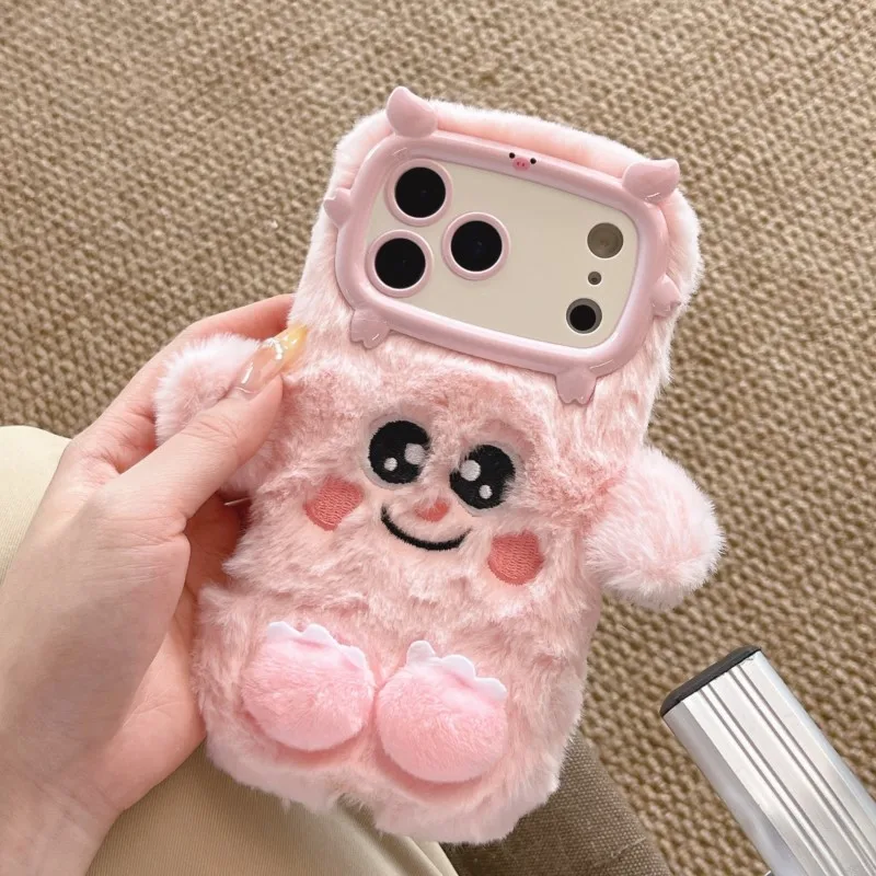 귀여운 만화 재미있는 잠자는 표정 아이폰 17 16 15 14 13 프로 맥스용 플러시 소프트 보호 케이스