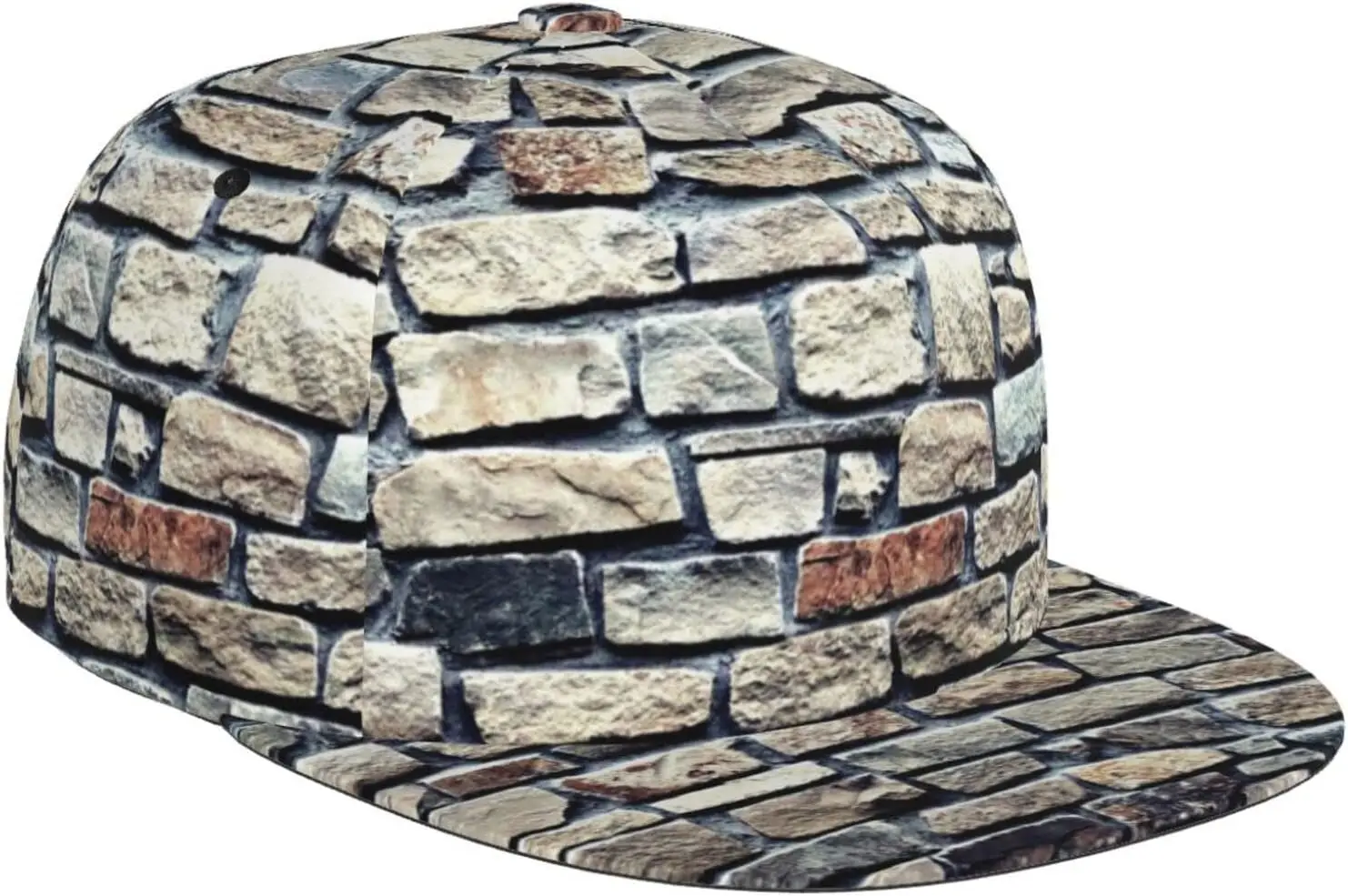 Industrial Brick Stone Wall Background Flat Bill Hat, Unisex Snapback Baseball Cap Hip Hop Style Flat Visor Blank Adjusta