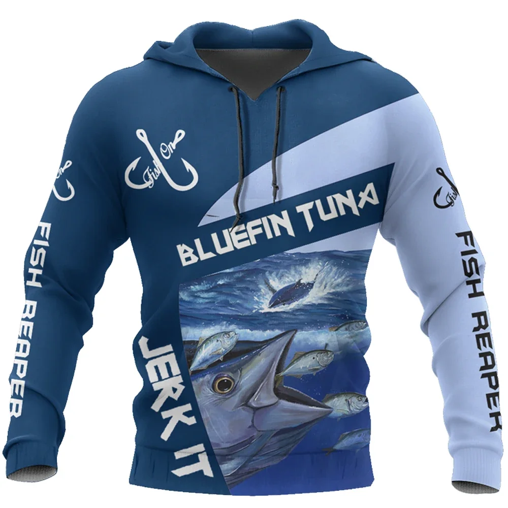 Sudadera con capucha para hombre con estampado 3D de pesca de atún, suéter informal Unisex, chaqueta deportiva esencial, Harajuku, otoño