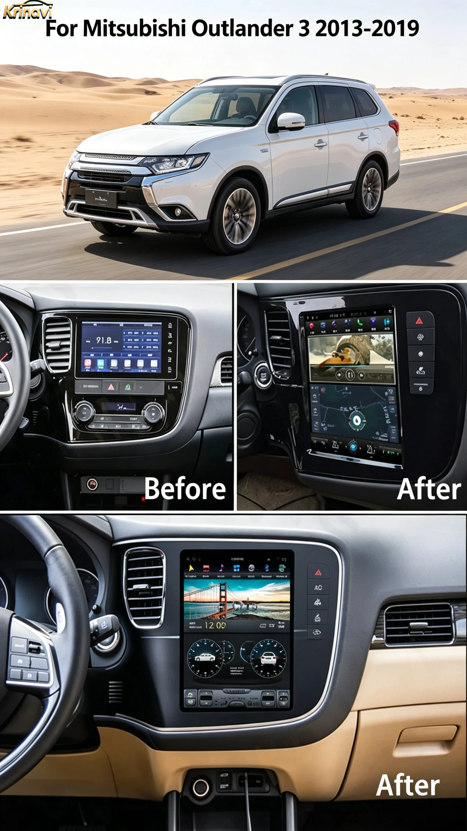 Android Touch Screen For Mitsubishi Outlander 3 2013–2021 Auto Car Multimedia Player Stereo GPS Radio Navigation Head Unit