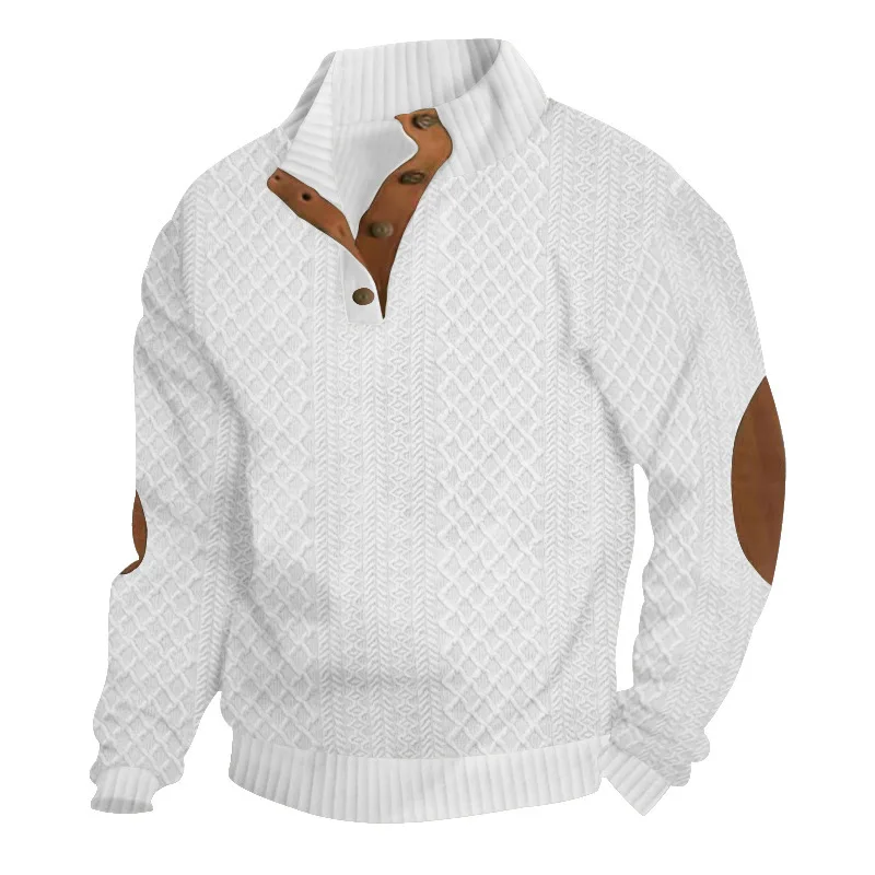 Men's Casual Stand Collar Long Sleeve Jacquard Knit Hoodie