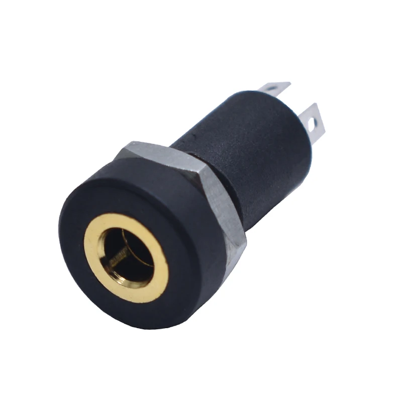 10PCS PJ392A PJ-392A 3 Pole 3.5MM Audio Jack Socket Black Stereo Solder Panel Mount Gold With Nuts