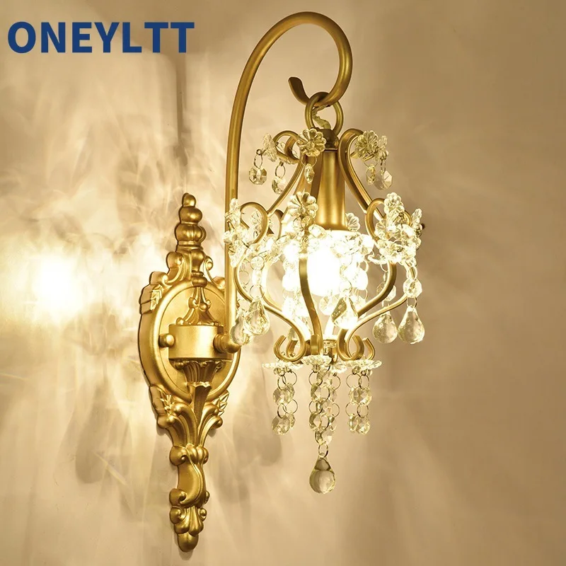 

Американский хрустальный настенный светильник для гостиной, прикроватное зеркало спереди, современный коридор, прихожая, светильник для спальни, креативное французское освещение