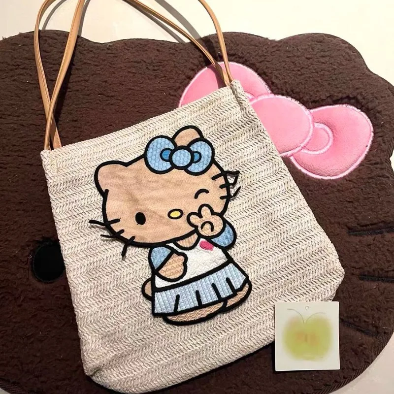 

Sweet Hello Kitty Anime Kawaii Sanrio Storage Bag Cute Cartoon Girly Heart Large Capacity Commuting Bag Gifts for Girls