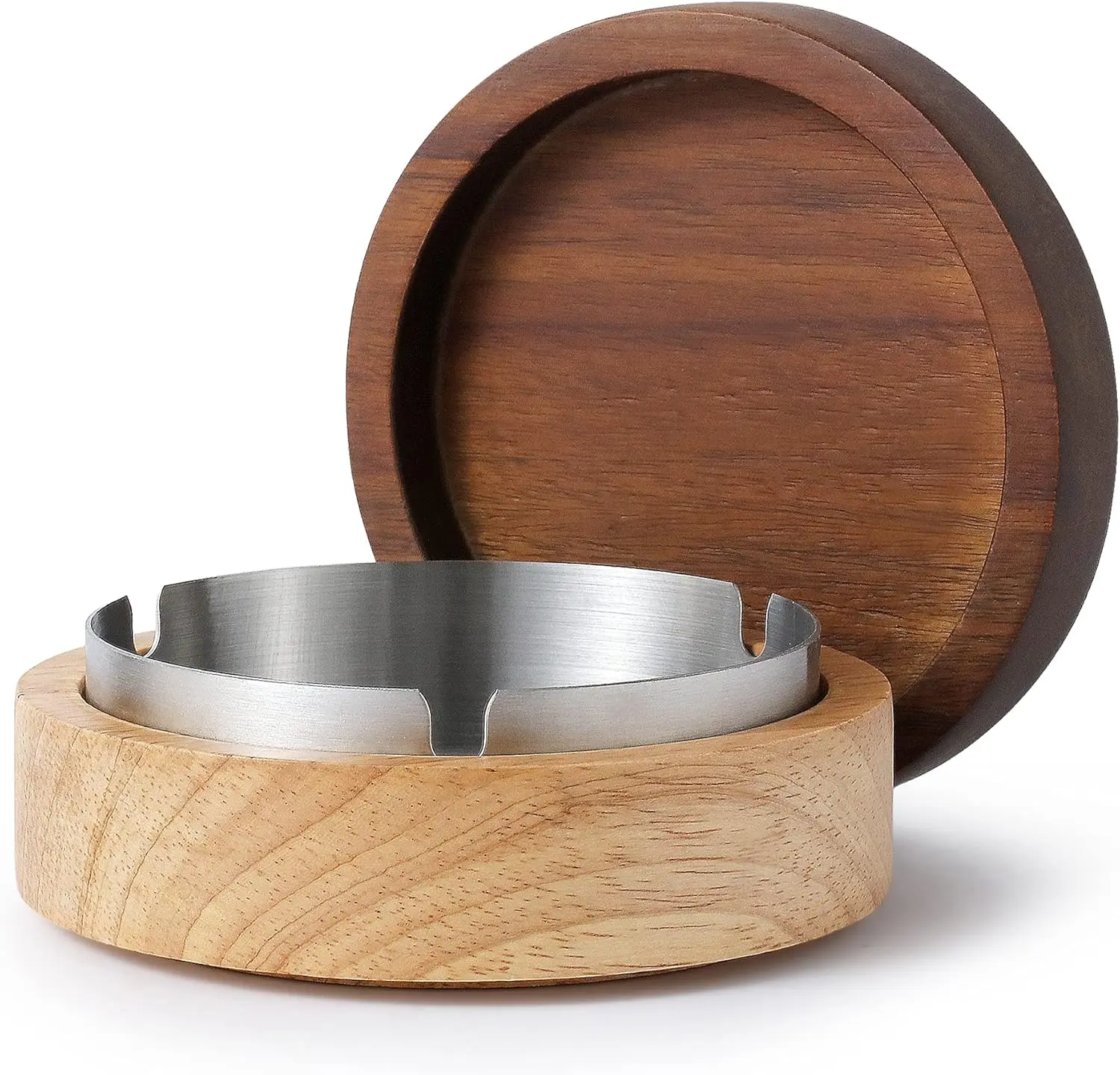 

Wooden Ashtray with Lid, Stainless Steel Liner, Windproof & Durable for Indoor/Outdoor Use