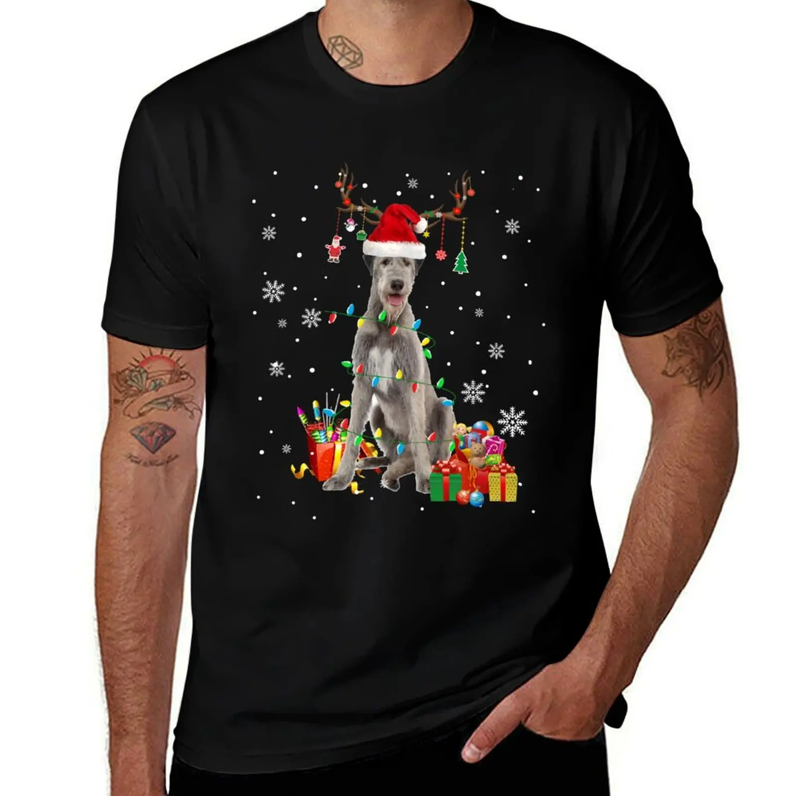

for Irish shirts T-Shirt Xmas t graphic man Santa Lights Christmas Lover Wolfhound Irish funny Wolfhound Dog Reindeer
