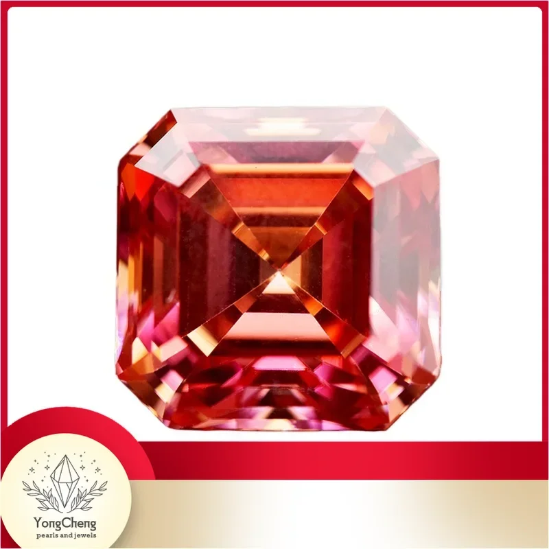 

Moissanite Stone Asscher Cut Watermelon Red Color Lab Grown Moissanite Jewel Pass Diamond Tester With GRA Certificate