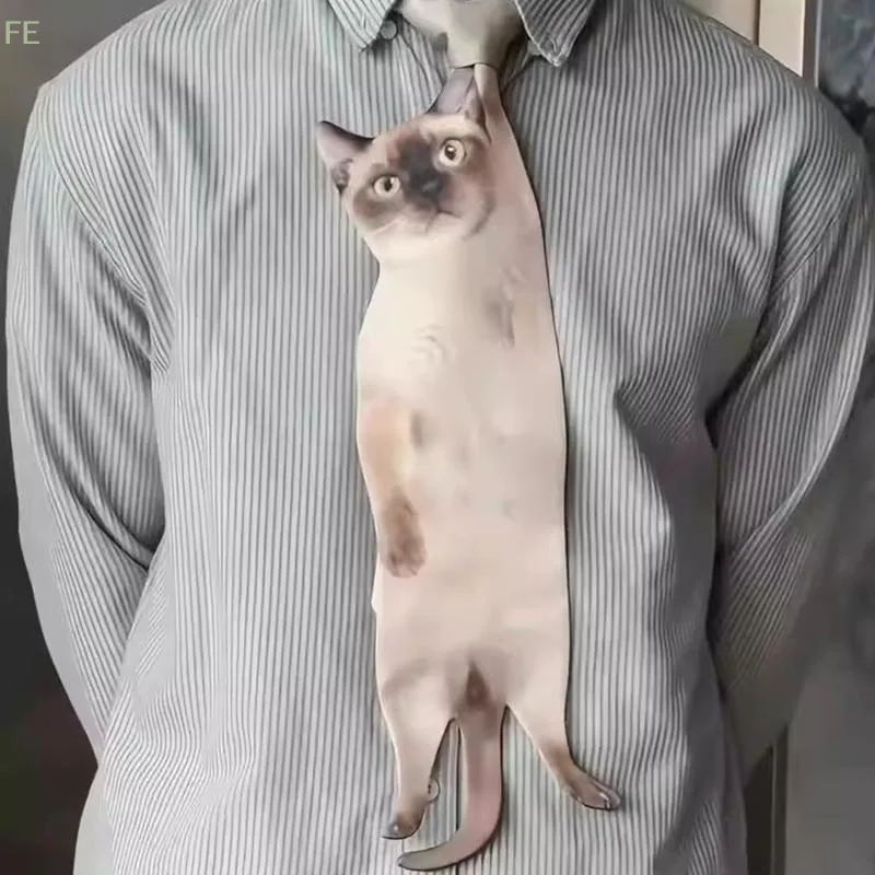 [F] 3D Cat Cat-shaped Unisex's Tie Creative Animal Pattern Kitten Necktie Satin Fabric Lifelike Neck Tie For Wedding Party