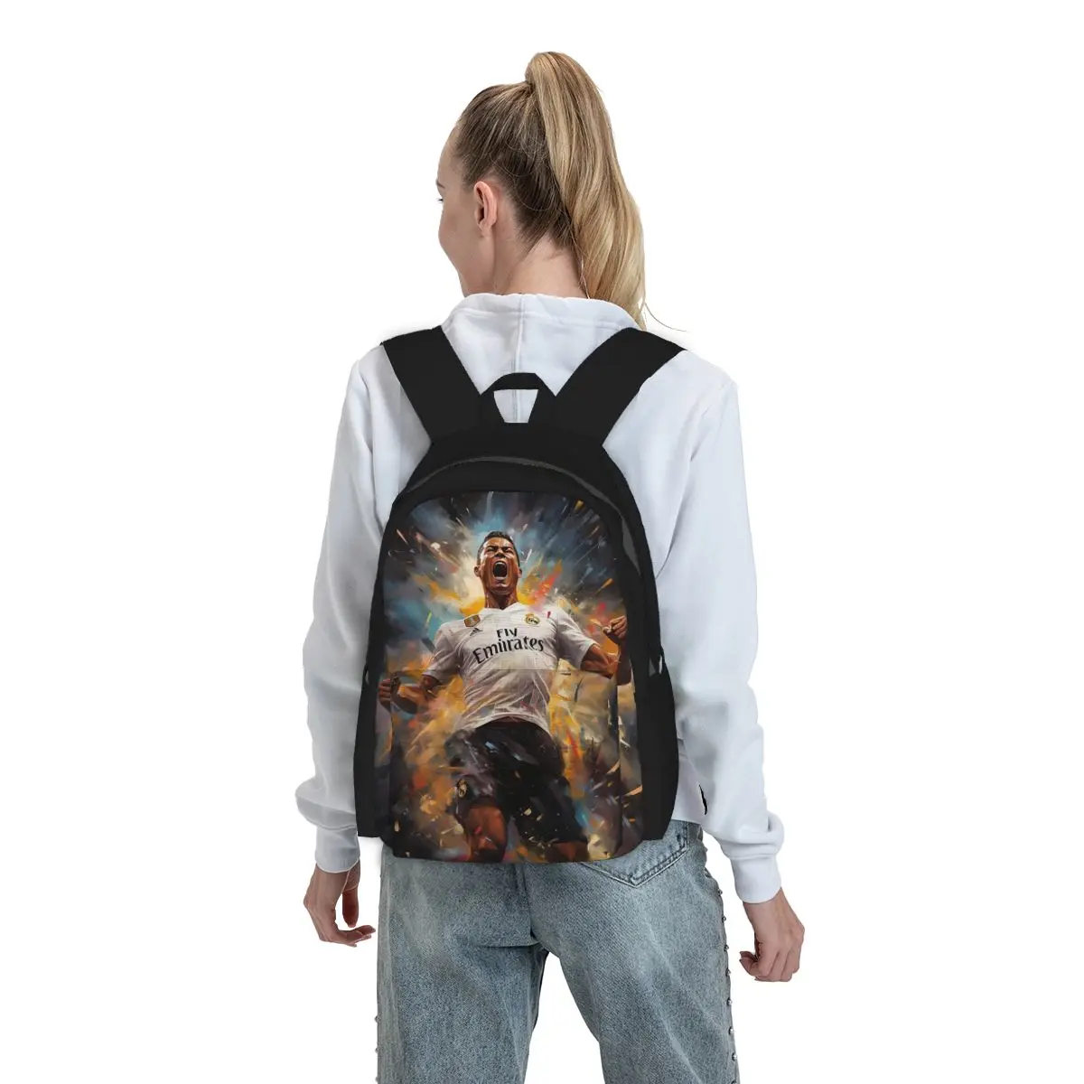 

Cristiano Ronaldo Jumps Backpack Student BookBag Kids School Bag Laptop Shoulder Bags for Men Women
